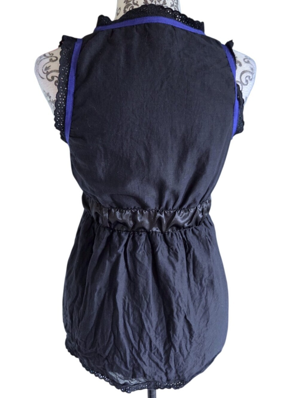 Hooch Babydoll Tank Top Women 10 Black Blue Y2K